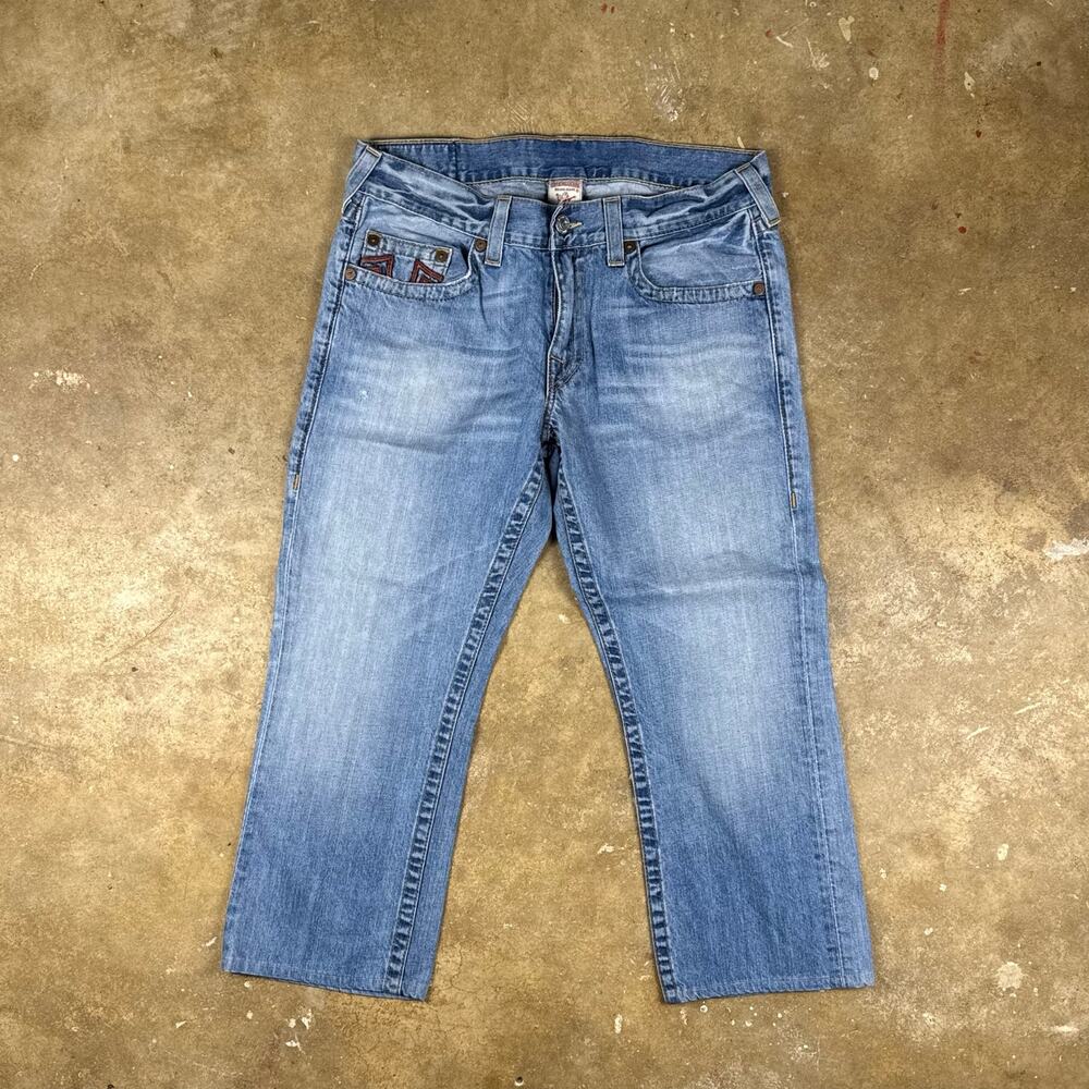 Vintage True Religion Jeans Men’s 34‎ Straight Cropped USA Made Red Stitch Denim